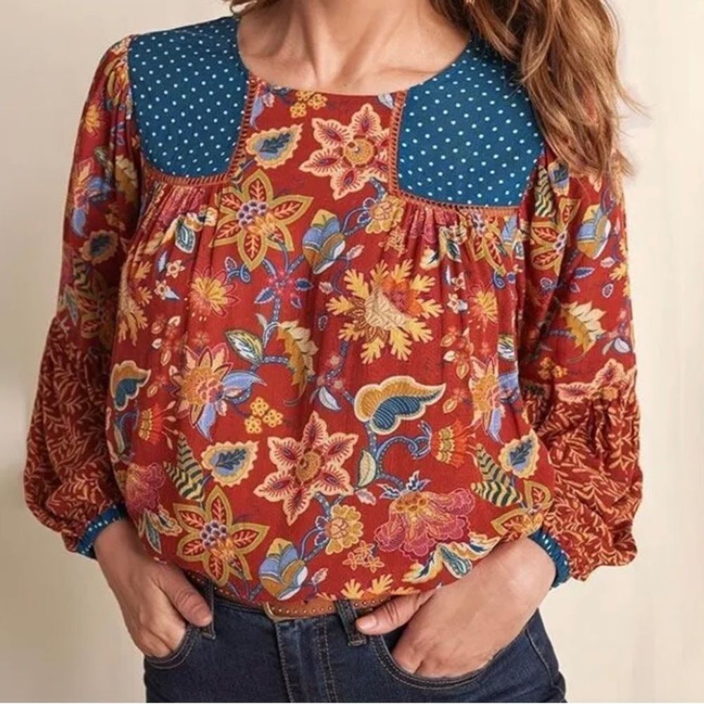 Matilda Jane Clothing Orange & Red Floral Garden Mums Fall Crewneck Top Medium
